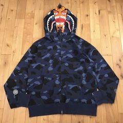 ★XL★ ダブル タイガー シャーク パーカー Double tiger shark full zip hoodie a bathing ape BAPE Blue camo エイプ ベイプ