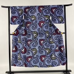 浴衣 美品 秀品 絞り浴衣 花唐草 紺色 身丈144cm 裄丈62.5cm S 綿 【中古】