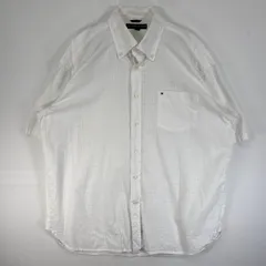 古着 トミーヒルフィガー TOMMY HILFIGER 半袖シャツ ロゴ 刺繍 大きいサイズ 胸ポケ ボタンダウン XL  ホワイト チェック メンズ