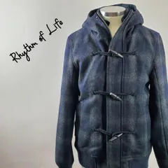 リズムオブライフチェックショート丈フーディーウールダッフルジャケットコートM