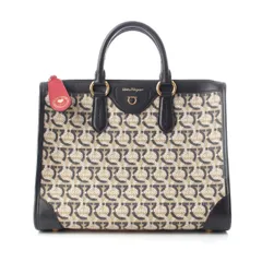 サルヴァトーレフェラガモ レザー キャンバス ガンチーニ総柄 2way ショルダー ハンドバッグ 21I074 0726 ベージュ ブラック【中古】