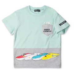 【くすみグリーン LGR】 Tシャツ 半袖 キッズ 子供 JR 新幹線 (K34842) 100 110 120cm 綿100% 男の子 女の子 保育園 幼稚園 小学生 子ども こども 子供服 電車 鉄道 列車 かわいい おしゃれ