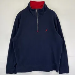 古着 ノーティカ NAUTICA スウェット ハーフジップ トレーナー ワンポイントロゴ刺繍 M  ネイビー メンズ