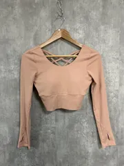 HYSSHOP エイチワイエスショップ 長袖 パット付き ヨガウェア クロップド丈 サムホール バックストラップ トレーニングウェア カットソー sizeS/サーモンピンク ■■ レディース