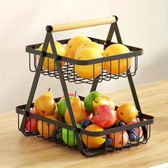 カウンタートップフルーツ野菜バスケット1pc カウンタートップフルーツ野菜バスケット、取り外し可能なボウルストレージ、木製ハンドル付き、キッチンストレージと整理のための保存ホルダー、キッチンアクセサリー