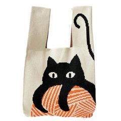 【バッグ 】猫柄 Eco bag ニット ハンドバッグ レディースバッグ エコバッグ キャット ネコ ねこ 猫グッズ ねこ雑貨 千葉 cat goods