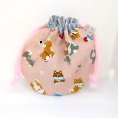 柴犬　ピンク　まんまる巾着ポーチ