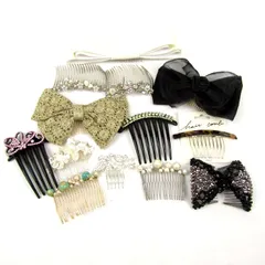 髪飾り 13点セット 未使用有 コーム リボン パールモチーフなど ヘアアクセサリー まとめて 大量 レディース 【中古】