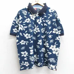 XL/古着 ラルフローレン チャップス 半袖 ブランド ポロ シャツ メンズ 90s ハイビスカス 花柄 鹿の子 大きいサイズ コットン 紺他 ネイビ