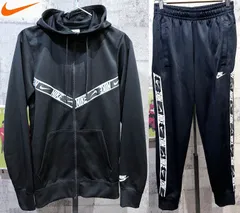 美品 ナイキ REPEAT ジャージ 上下セットアップ 黒白 XS メンズ NIKE フード パーカー ジョガーパンツ リピート