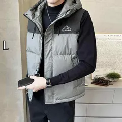 [L]秋冬 コーデ メンズ  服 シンプル ファッション オシャレ 大人 かっこいい 大きいサイズ ストリート 紳士服 カラー ブロック ダウン ベスト フード付き カジュアル ワークウェア ハイエンド ジャケット