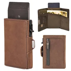 [GRHONC] スマートウォレット ミニ財布 三つ折り財布 本革 カードケース スライド式 コンパクト 薄型 キャッシュレス ミニマリスト (キャメルブラウン) [キャメルブラウン]