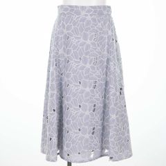 花柄フレアスカート ひざ丈 ミディ丈 刺繍 ギャザー M 水色【デビュー・ド・フィオレ Debut de Fiore/21272-5】