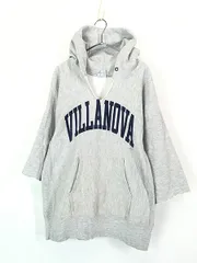 古着 80-90s USA製 Champion Reverse Weave 「VILLANOVA」 クラッシュ カットオフ 5分袖 リバース スウェット パーカー L 古着 