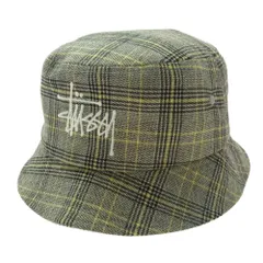 STUSSY ステューシー チェック柄 バケットハット 帽子 ベージュ系 イエロー系 ブラック系 L/XL【中古】