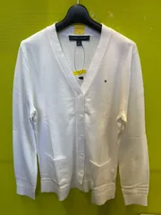 【新品タグ付き】Tommy Hilfiger カーディガン XS/S コットン 綿100 白 レディース ロゴ刺繍 定番 Vネック★「管理No.CA8826」