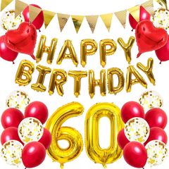 誕生日 バルーン 還暦祝い 60歳 風船セット 飾り付け happy birthday ガーランド バースデー 飾り ハッピーバースデー 大きい数字 紙吹雪風船 長寿祝い パーティー プレゼント 赤 金