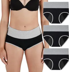 [INNERSY] サニタリーショーツ レディース 生理用ショーツ 下着 吸水ショーツ ハイウエスト 綿 生理用パンツ 女性用 大きいサイズ 昼夜用 漏れ防止 3枚セット XLサイズ DJ R1053