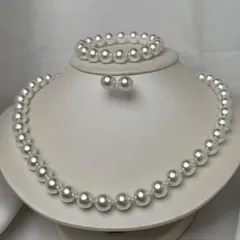 貝パールネックレス　42cm 綺麗　3点セット　ブレスレット　ピアス　ネックレス　冠婚葬祭