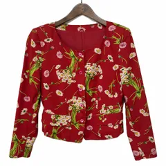 #anc ケンゾー KENZO ジャケット M 赤 マルチ ヴィンテージ ノーカラー 花柄 レディース [970008]のサムネイル