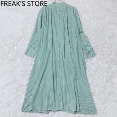フリークスストアー　シャツワンピース　フレア　グリーンホワイト　ストライプ　Aライン　ポケット　Fサイズ