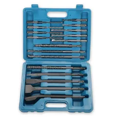 Kanoan 電動ハンマー チゼル ドリルビットセット 17本 SDSプラス シャンク コンクリートドリル タガネ ビット ハンマービット 振動ドリル用 ハツリ DIY 工具 フラットチゼル コールドチゼル ブルポイント U型チゼル 工具セット 収納BOX付 