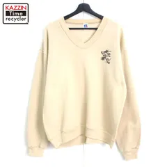 80s USA製 vintage RUSSELL アニマル Vネック スウェット トレーナー メンズ 表記Lサイズ