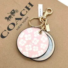 [COACH] 日本未発売 ミラー付きキーホルダー バッグチャーム CA045 (花柄ピンク)