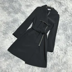 【美品】H&M  エイチアンドエム  ロングコート  ジップアップ  ウエスト紐  (EUR 34)  上品  モード  レディース  黒系  ブラック【送料無料】