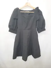 ◇ Θ ems excite エムズエキサイト リボン 半袖 ミニ丈 フレア ワンピース サイズF ブラック レディース E  【1503040003356】