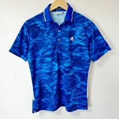 (^w^)b adidas アディダス 半袖ポロシャツ ロゴプリント トップス ポリエステル100% ドライ 速乾 ゴルフウェア スポーツ 運動 トレーニング ジョギング ブルー 青 メンズ サイズM