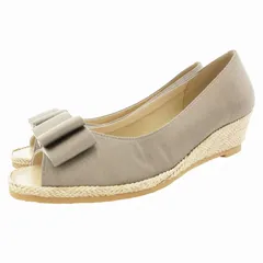 ダイアナ DIANA ウィル フィット WELL FIT 美品 リボンウェッジソールパンプス オープントゥ 23.5cm グレージュ MF45600 /GV