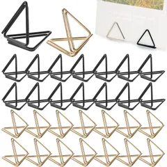 新品 メモクリップ ホルダー スタンド 2色30枚入 値札立て カードスタンド 金具 金属三角クリップ 角度調整可能 写真 立て 可愛い おしゃれ 文房具カード メモスタンド ウエディング 名刺 メモ ホルダー 文具 事務 シンプル 誕生日 ブラック+ゴールド