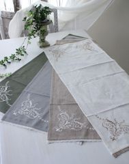 テーブルランナー 刺繍 テーブルセンター コットン 綿 ホワイト ベージュ グレー 40×100ｃｍ フレンチシック 輸入雑貨 アンティーク風 シャビーシック フレンチカントリー
