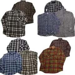 古着卸 まとめ売り プリントネル 長袖シャツ 10枚セット (メンズ XL /2XL ) チェック ボタンダウン ラウンドカット 中古 古着 NC1803
