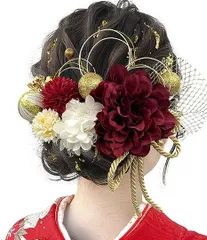 【在庫処分】[JZOON] 成人式 髪飾り【10色展開】 ドライフラワー ダリア あじさい かすみ草 造花飾り ヘアアクセサリー 和玉 赤 ゴールド 水引 ヘッドパーツ 振袖 着物 卒業式 七五三 浴衣 袴 結婚式用 手作り 専用ケース付き Y3330
