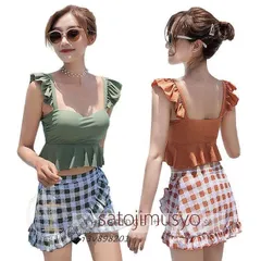 韓国 水着 体型カバー レディース 露出控えめ タンキニ ファッション チェック 海 みずぎ レディース水着 学生 小胸も安心 水着 可愛い タンキニ セパレート  vii3v898201