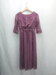 ◇ ⊂ POURVOUS レーススリーブ ギャザー加工 七分袖 ロング丈 ワンピース サイズM ピンク系 レディース E  【1503050047548】