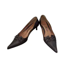 Z1528銀座かねまつ　GINZA Kanematsu ハイヒール パンプス レディース 37 リボン ブラウン 茶色 シューズ　23.5 24㎝