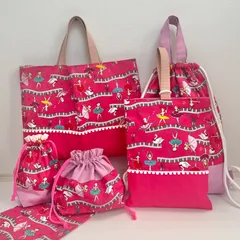 入園入学   レッスンバック  体操服袋  上履き袋  お弁当袋  コップ袋  ランチョンマット  バレリーナ6点セット  ポンポンレース   ピンク