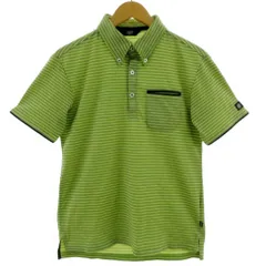 タケオキクチ TAKEO KIKUCHI SPORT ポロシャツ ボタンダウン 胸ポケ ロゴワッペン 半袖 日本製 ボーダー グリーン系 黄緑 深緑 L