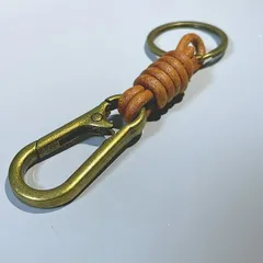 真鍮 カラビナレザーコード キーホルダー アメカジ 古着 ヴィンテージ ブラウン ゴールド