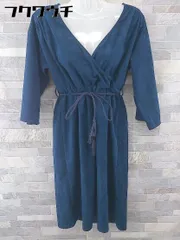 ◇ ◎ MICOAMERI ミコアメリ カシュクール 長袖 膝丈 ワンピース サイズF ネイビー レディース 【中古】 【1104050008401】