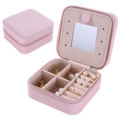 ☆ Pink ☆ Portable Jewelry Box, Stylish jelcsfs53. A small, compact, and convenient jewelry box for travel and outings. Features a mirror for storing rings, necklaces, earrings, watches, and other accessories.