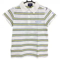 ★特価★パーリーゲイツ 半袖ポロシャツ 白×イエロー×ブルー ボーダー メッシュ調 レディース 1(M) ゴルフウェア PEARLY GATES