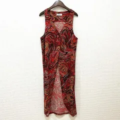 #snc シセンドウ ヒトシタムラ 詩仙堂 ベスト・ジレ 赤系 マルチ 総柄 ちりめん ロング ワンピース風 ストール付き レディース [863204]