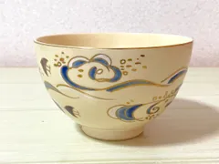 【F058S】陶器　茶碗　龍靖 銘　金彩色絵　胴径約12.5cm　高さ約7.5cm　和食器 茶道具 茶器 陶磁器 工芸品 骨董