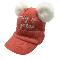 【新品】パーリーゲイツ つば付ニット帽 オレンジ×白 ニコちゃん 韓国モデル スマイル レディース FREE ゴルフウェア PEARLY GATES