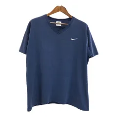 90年代 USA製 NIKE ナイキ ワンポイントロゴ Vネック 半袖Ｔシャツ スポーツ ネイビー(メンズ L)中古 古着 U2545