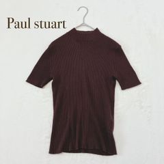 Paul Stuart ポールスチュアート【M】リブニット　半袖　ハイネック　モックネック　無地